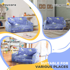 Qaba Kids Sofa Chair, Toddler Sofa with Glow in the Dark Star Design & Wooden Frame, Upholstered Baby Sofa for 18-36 Months for Bedroom, Livingroom, Playroom, Kid Room, Blue