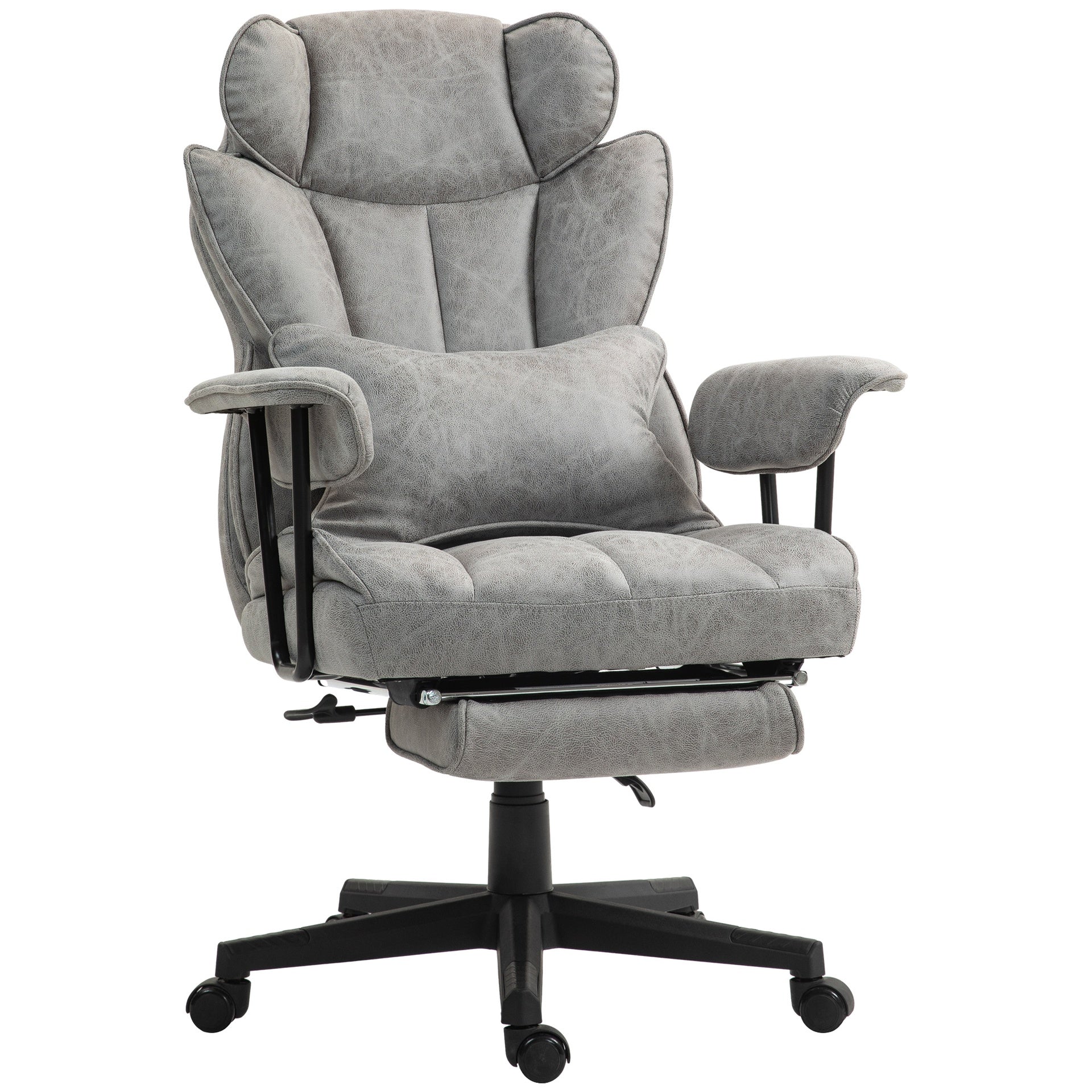 HOMCOM Executive Office Chair, 400LBS Big and Tall Office Chair with Foot Rest, Microfiber Computer Desk Chair with Lumbar Support, Reclining Function and Wide Seat, Gray