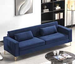 Aesthetic 85.8" Velvet Sofas for Living Room, 3 Seater Couch with Classic Modern Appeal and Luxurious Soft Comfort, Easy to Maintain, Blue