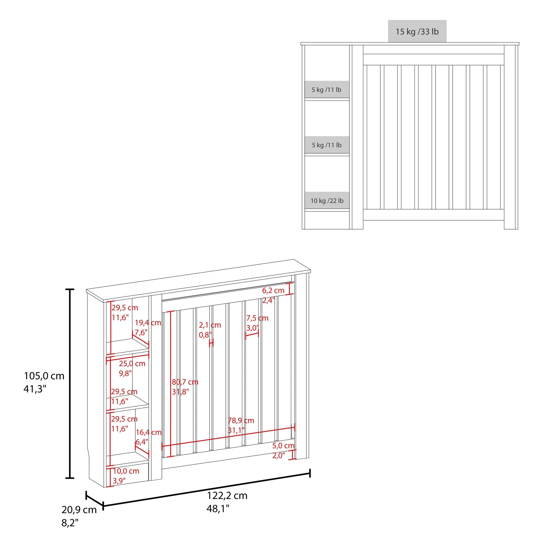 Radiator Cover Cabinet Joseph with Slatted Frame and 3 Shelves, Decorative Heater Cover, Modern Furniture Accent, Walnaut