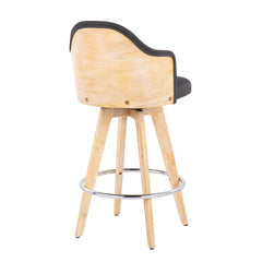 Ahoy Contemporary Fixed-Height Counter Stool with Natural Bamboo Legs and Round Chrome Metal Footrest with Charcoal Fabric Seat and Natural Bamboo Back by LumiSource - Set of 2