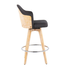 Ahoy Contemporary Fixed-Height Counter Stool with Natural Bamboo Legs and Round Chrome Metal Footrest with Charcoal Fabric Seat and Natural Bamboo Back by LumiSource - Set of 2