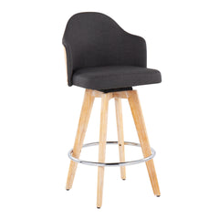 Ahoy Contemporary Fixed-Height Counter Stool with Natural Bamboo Legs and Round Chrome Metal Footrest with Charcoal Fabric Seat and Natural Bamboo Back by LumiSource - Set of 2