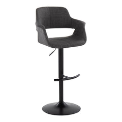 Vintage Flair Mid-Century Modern Adjustable Barstool with Swivel in Black Metal and Charcoal Fabric with Rounded "T" Footrest by LumiSource - Set of 2
