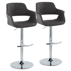 Vintage Flair Mid-Century Modern Adjustable Barstool with Swivel in Chrome Metal and Charcoal Fabric with Rounded "T" Footrest by LumiSource - Set of 2
