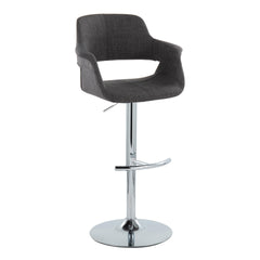 Vintage Flair Mid-Century Modern Adjustable Barstool with Swivel in Chrome Metal and Charcoal Fabric with Rounded "T" Footrest by LumiSource - Set of 2