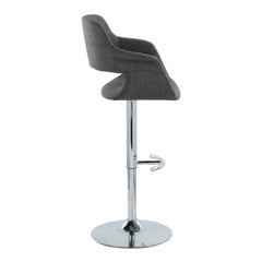 Vintage Flair Mid-Century Modern Adjustable Barstool with Swivel in Chrome Metal and Charcoal Fabric with Rounded "T" Footrest by LumiSource - Set of 2