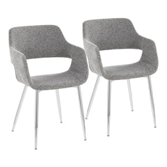Margarite Contemporary Dining/Accent Chair in Chrome Metal and Grey Fabric by LumiSource - Set of 2