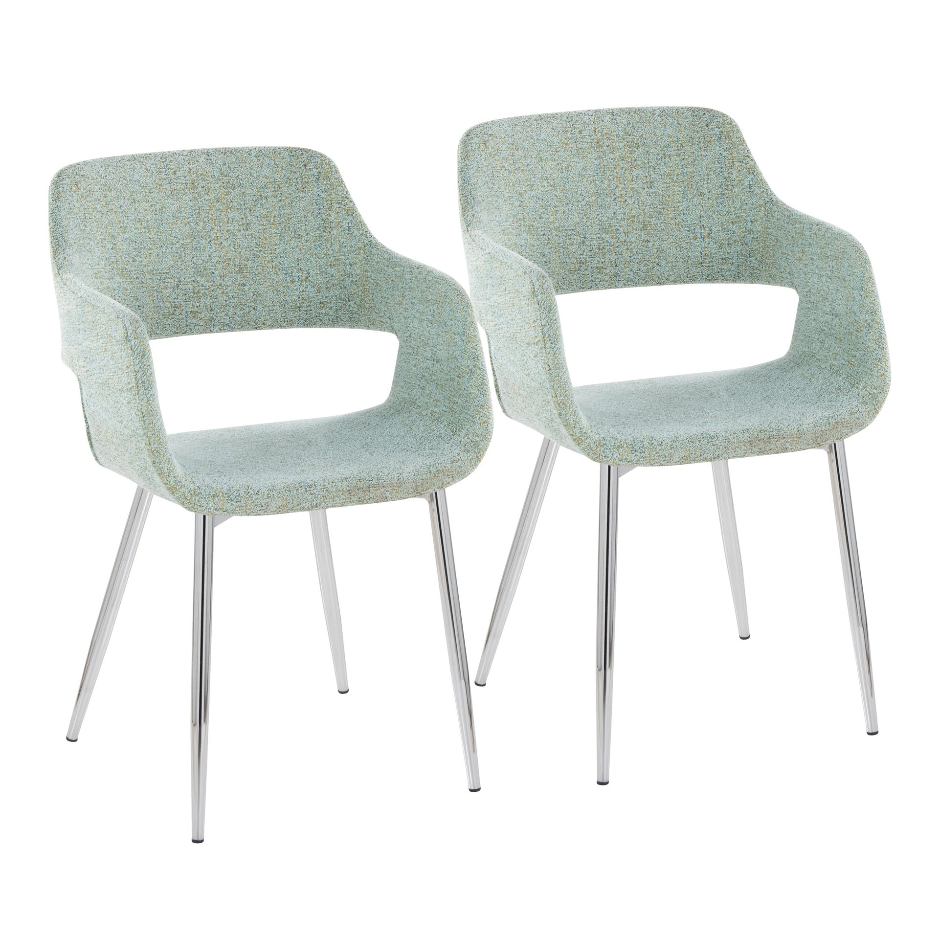 Margarite Contemporary Dining/Accent Chair in Chrome Metal and Light Green Fabric by LumiSource - Set of 2