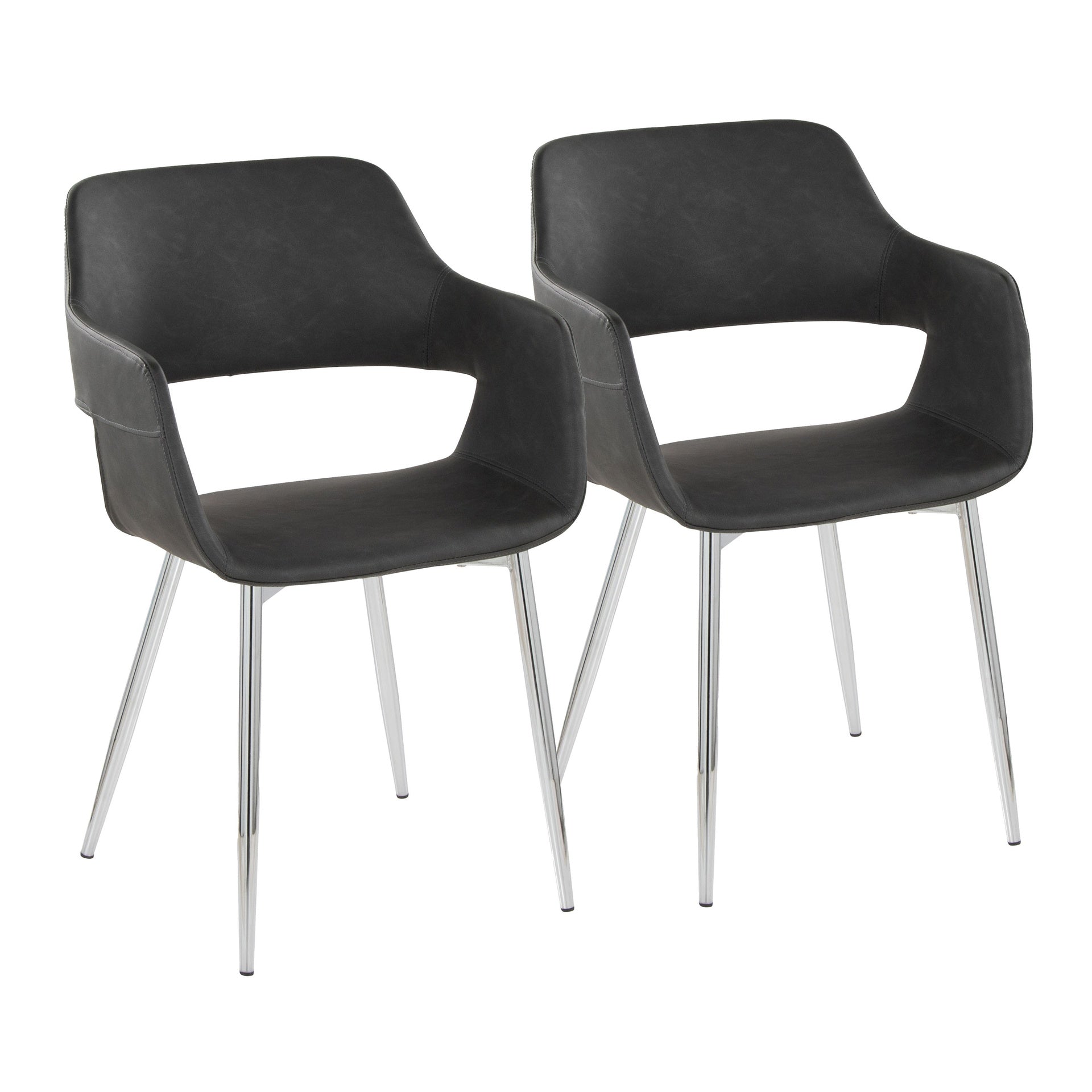 Margarite Contemporary Dining/Accent Chair in Chrome Metal and Grey Faux Leather by LumiSource - Set of 2