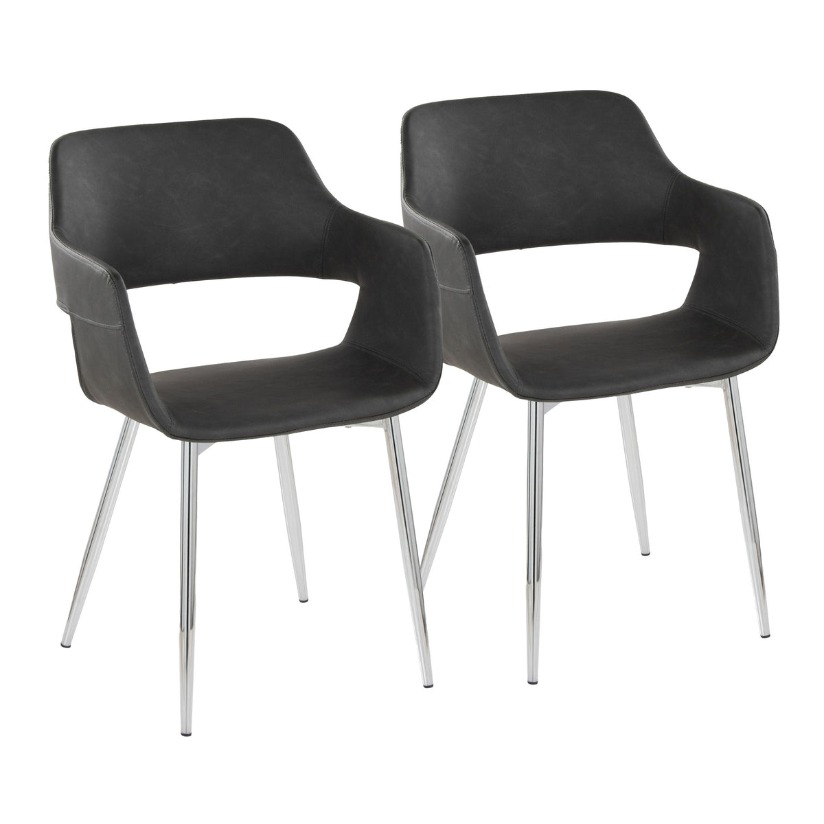 Margarite Contemporary Dining/Accent Chair in Chrome Metal and Grey Faux Leather by LumiSource - Set of 2