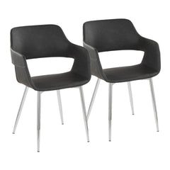 Margarite Contemporary Dining/Accent Chair in Chrome Metal and Grey Faux Leather by LumiSource - Set of 2