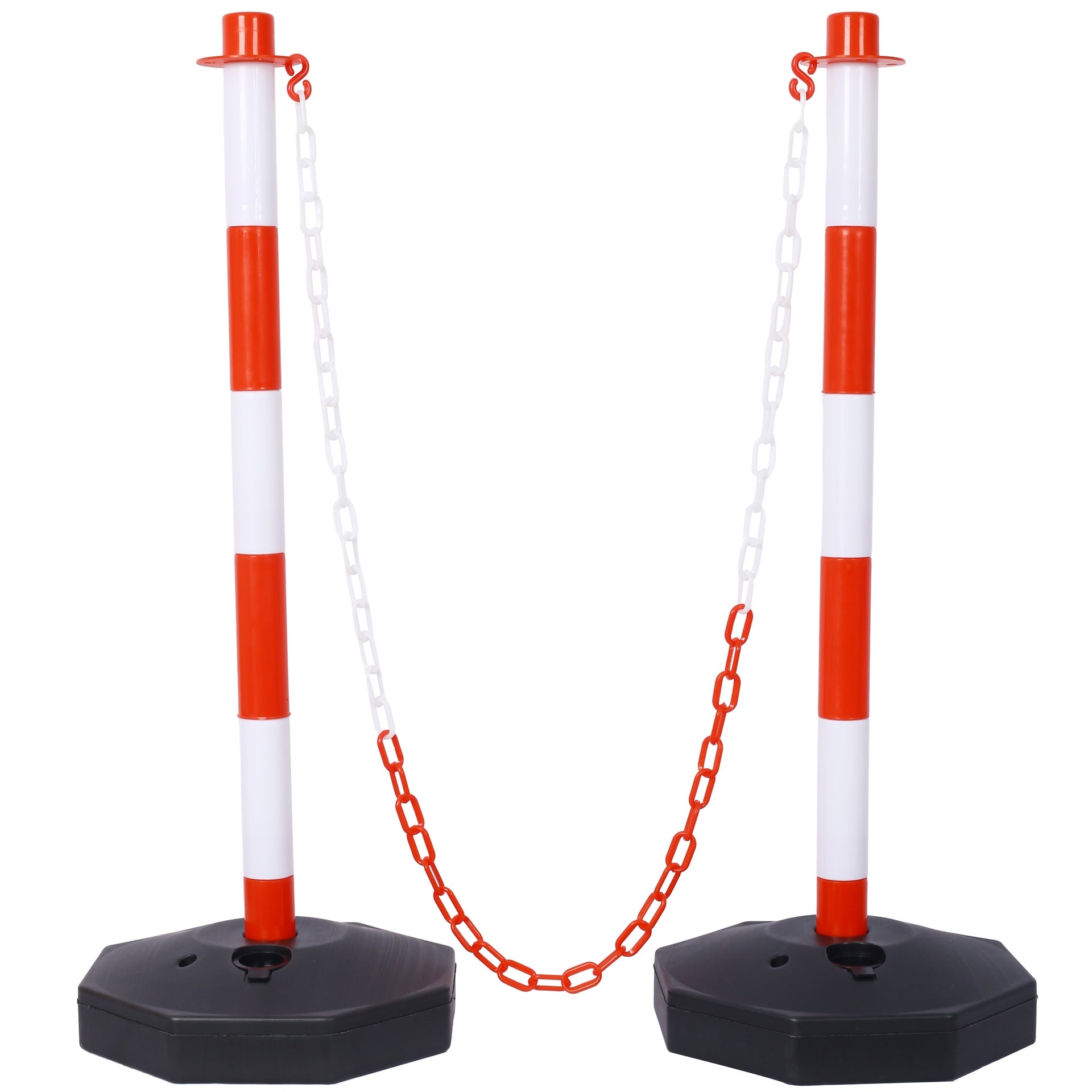 6 Pack Traffic Delineator Post Cones with Fillable Base, Adjustable Plastic Safety Barrier with 5Ft Plastic Chain, Outdoor and Indoor Crowd Control Stanchion for Traffic Control and warning W/R