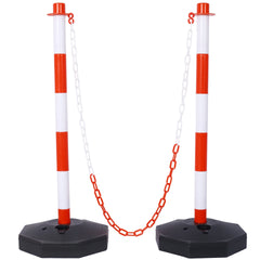 6 Pack Traffic Delineator Post Cones with Fillable Base, Adjustable Plastic Safety Barrier with 5Ft Plastic Chain, Outdoor and Indoor Crowd Control Stanchion for Traffic Control and warning W/R