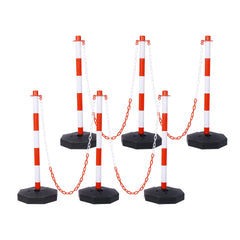 6 Pack Traffic Delineator Post Cones with Fillable Base, Adjustable Plastic Safety Barrier with 5Ft Plastic Chain, Outdoor and Indoor Crowd Control Stanchion for Traffic Control and warning W/R