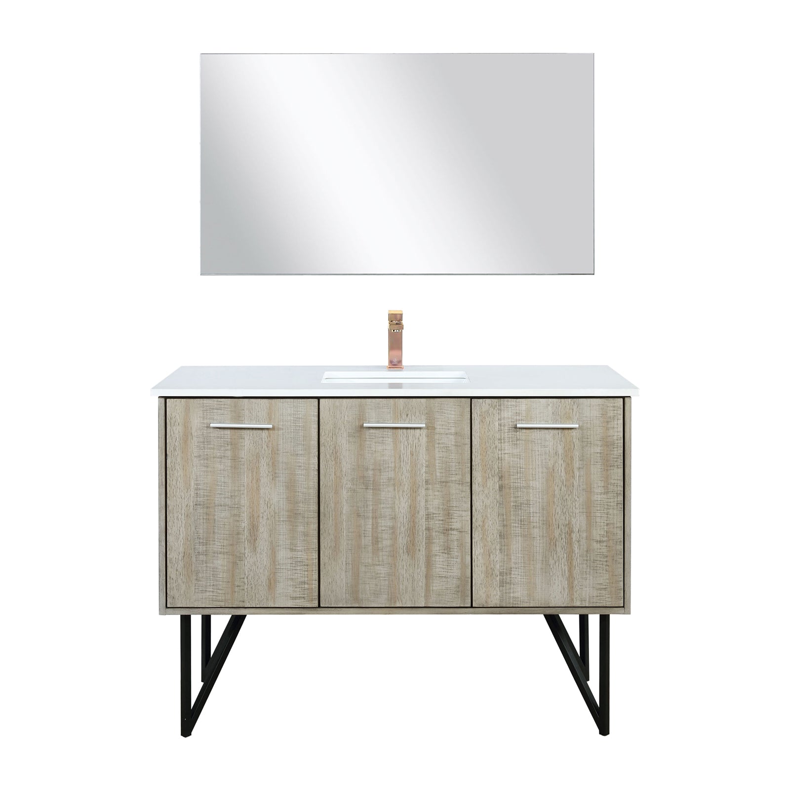 Rustic Acacia Bath Vanity 48 in. W x 20 in. D, Cultured Marble Top, Rose Gold Faucet Set and 43 in. Mirror