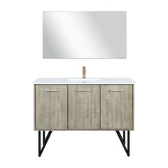 Rustic Acacia Bath Vanity 48 in. W x 20 in. D, Cultured Marble Top, Rose Gold Faucet Set and 43 in. Mirror