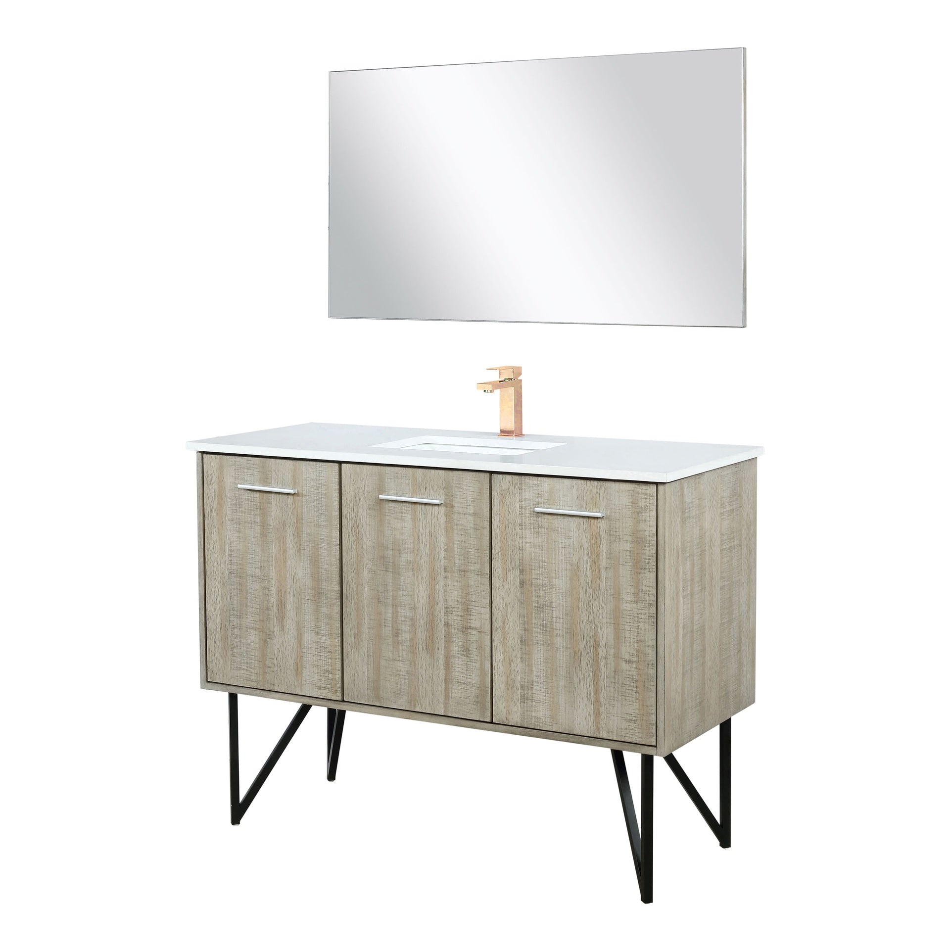 Rustic Acacia Bath Vanity 48 in. W x 20 in. D, Cultured Marble Top, Rose Gold Faucet Set and 43 in. Mirror
