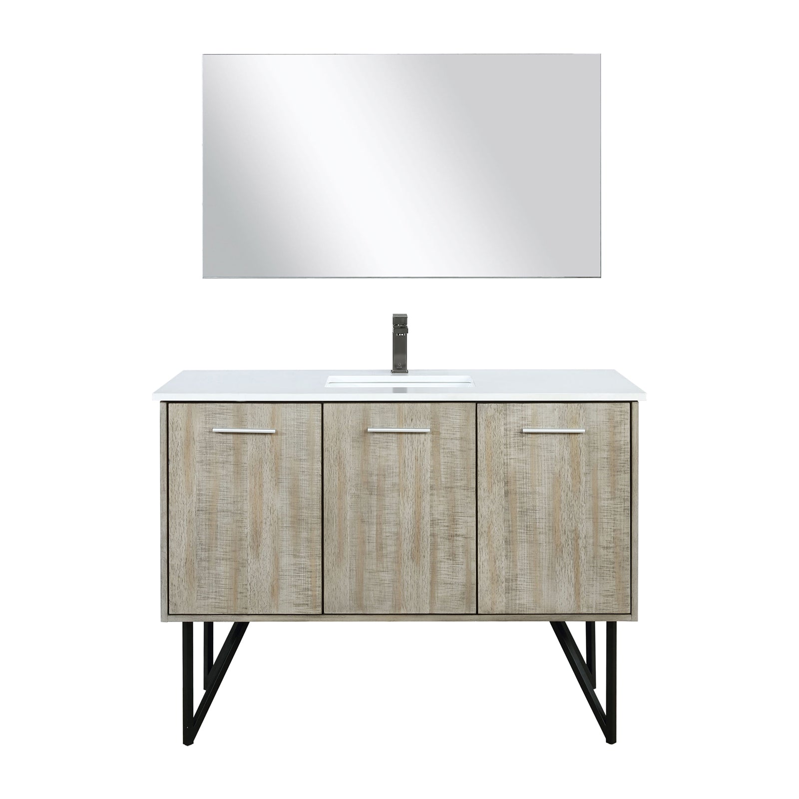 Rustic Acacia Bath Vanity 48 in. W x 20 in. D, Cultured Marble Top, Gun Metal Faucet Set and 43 in. Mirror