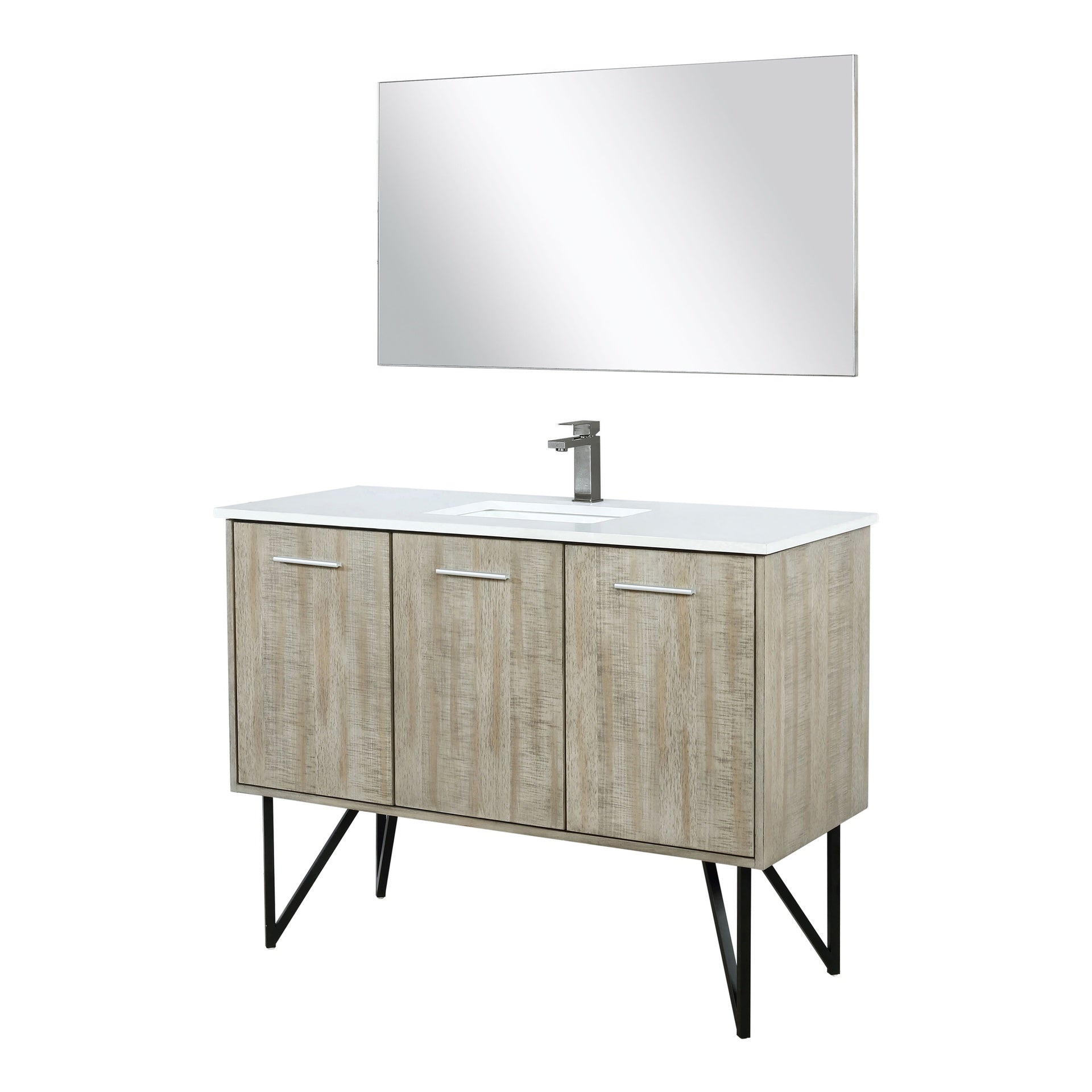 Rustic Acacia Bath Vanity 48 in. W x 20 in. D, Cultured Marble Top, Gun Metal Faucet Set and 43 in. Mirror