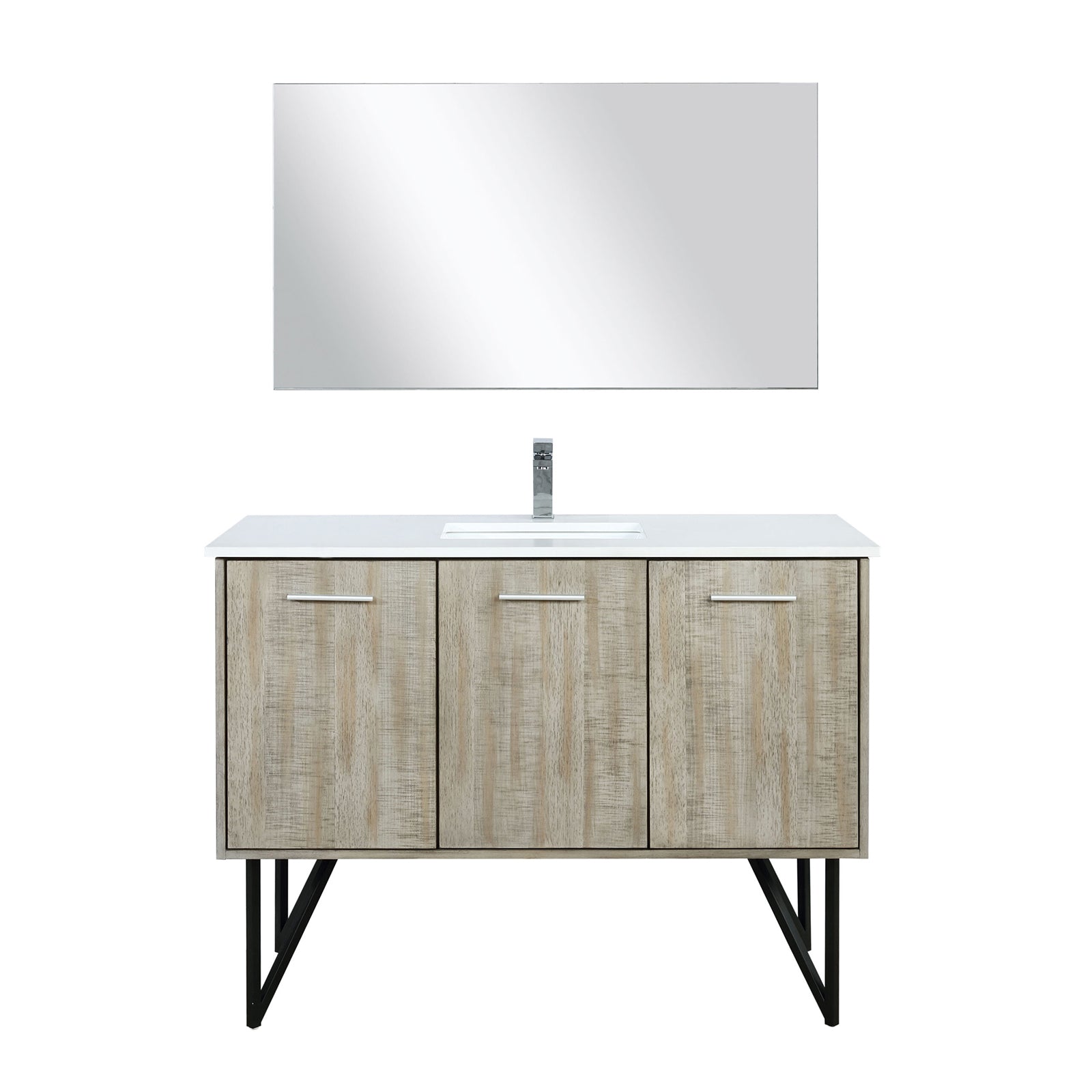 Rustic Acacia Bath Vanity 48 in. W x 20 in. D, Cultured Marble Top, Chrome Faucet Set and 43 in. Mirror