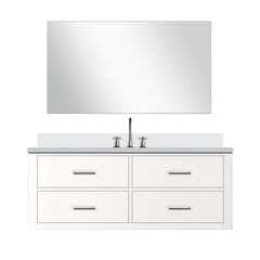 White Single Bath Vanity 48 in. W x 22 in. D, White Quartz Countertop, 43 in. Mirror and Faucet Set