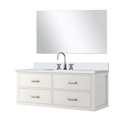White Single Bath Vanity 48 in. W x 22 in. D, White Quartz Countertop, 43 in. Mirror and Faucet Set