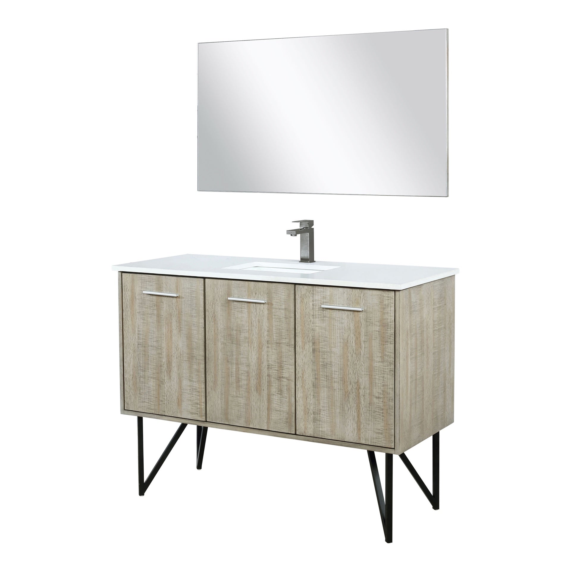 Rustic Acacia Bath Vanity 48 in. W x 20 in. D, White Quartz Top, Gun Metal Faucet Set and 43 in. Mirror