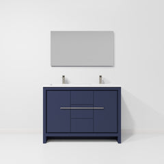 Navy Blue Double Bath Vanity 48 in. W x 20 in. D, Cultured Marble Top, Gun Metal Faucet Set and 43 in. Mirror