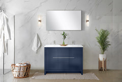 Navy Blue Double Bath Vanity 48 in. W x 20 in. D, White Quartz Top, Brushed Nickel Faucet Set and 43 in. Mirror