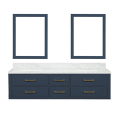 Blue Double Bath Vanity 72 in. W x 22 in. D, Carrara Marble Top, and 34 in. Mirrors