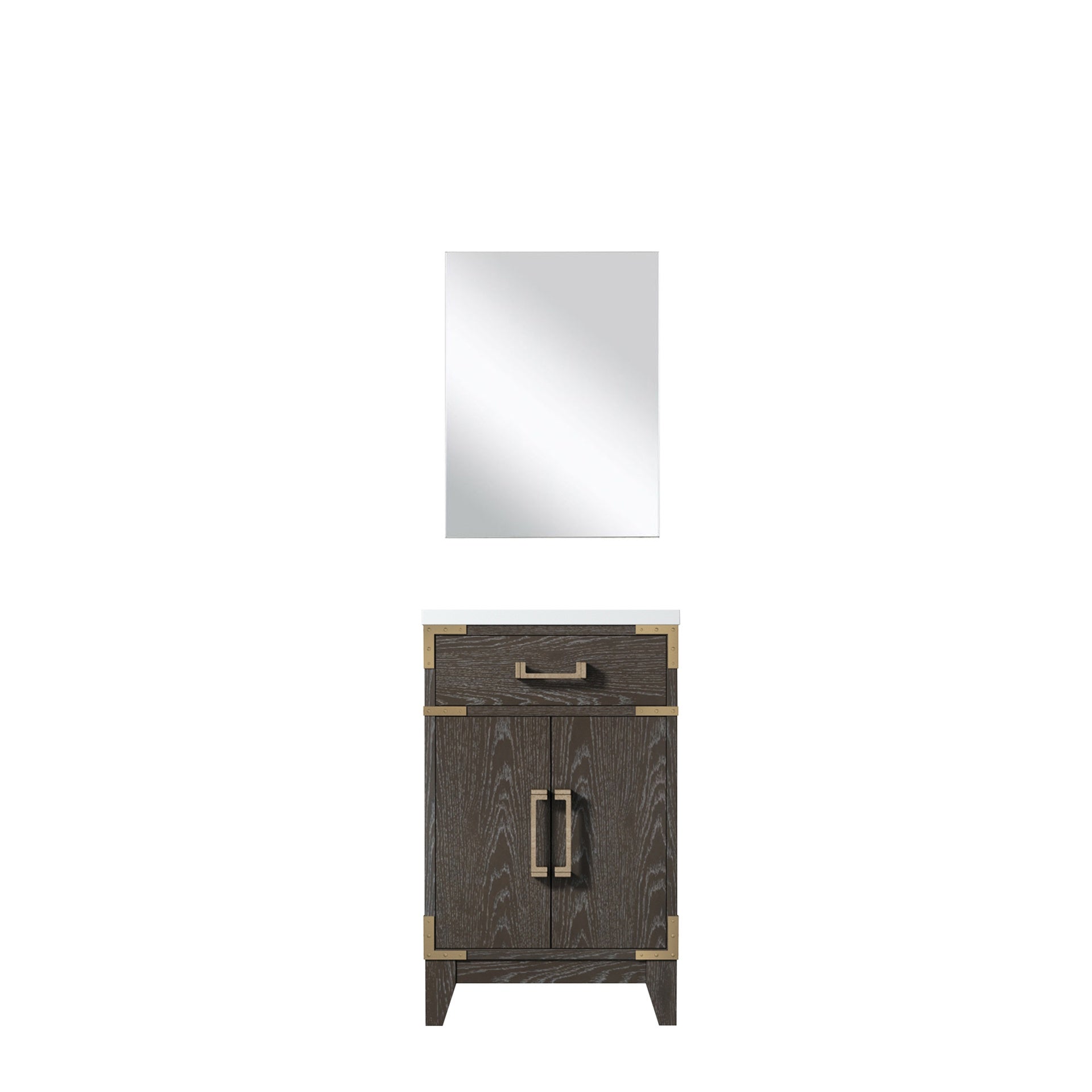 Brown Oak Single Bath Vanity 20 in. W x 18 in. D, Acrylic Countertop and 18 in. Mirror