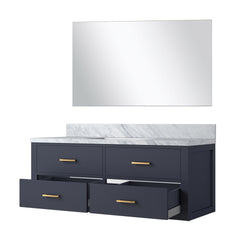 Blue Single Bath Vanity 48 in. W x 22 in. D, Carrara Marble Countertop and 43 in. Mirror