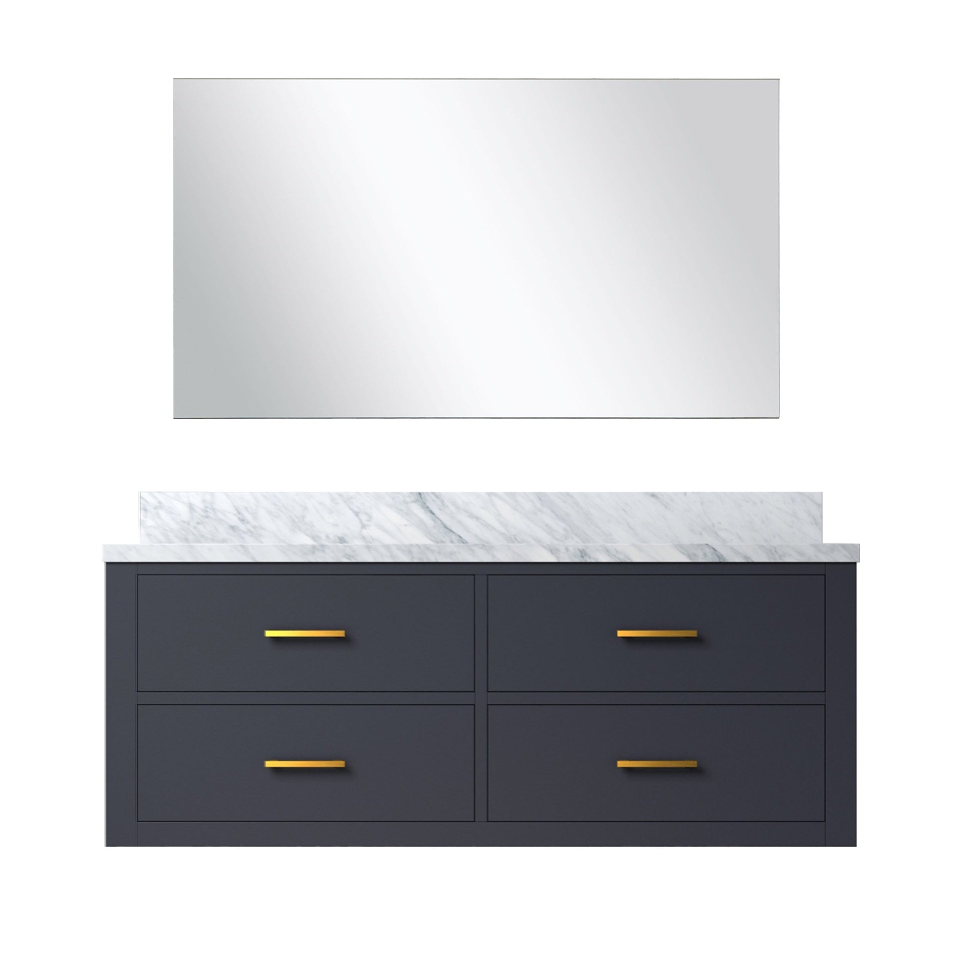 Blue Single Bath Vanity 48 in. W x 22 in. D, Carrara Marble Countertop and 43 in. Mirror