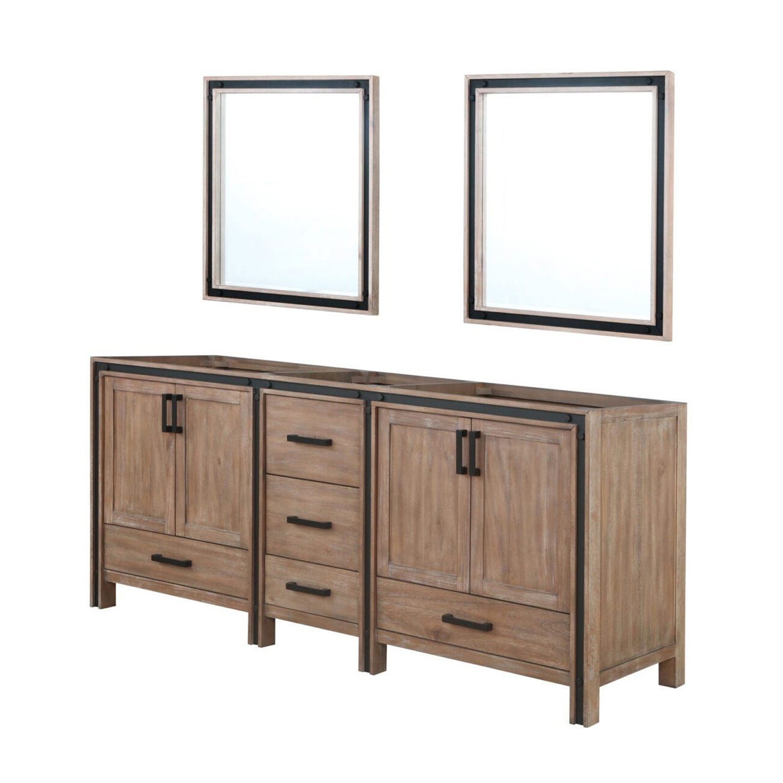 Rustic Barnwood Double Bath Vanity 80 in. W x 22 in. D, and 30 in. Mirrors