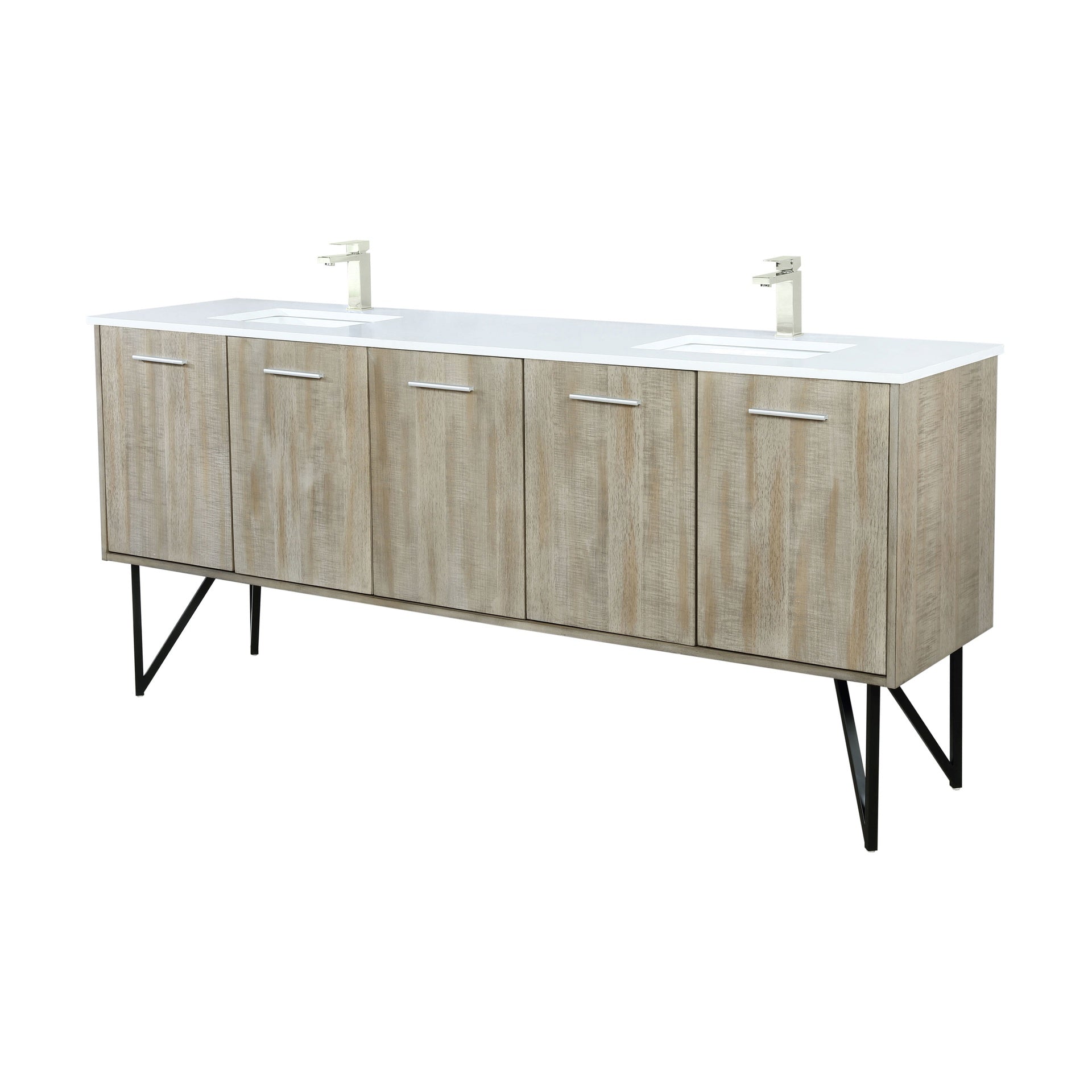 Rustic Acacia Double Bath Vanity 80 in. W x 20 in. D, Cultured Marble Top and Brushed Nickel Faucet Set