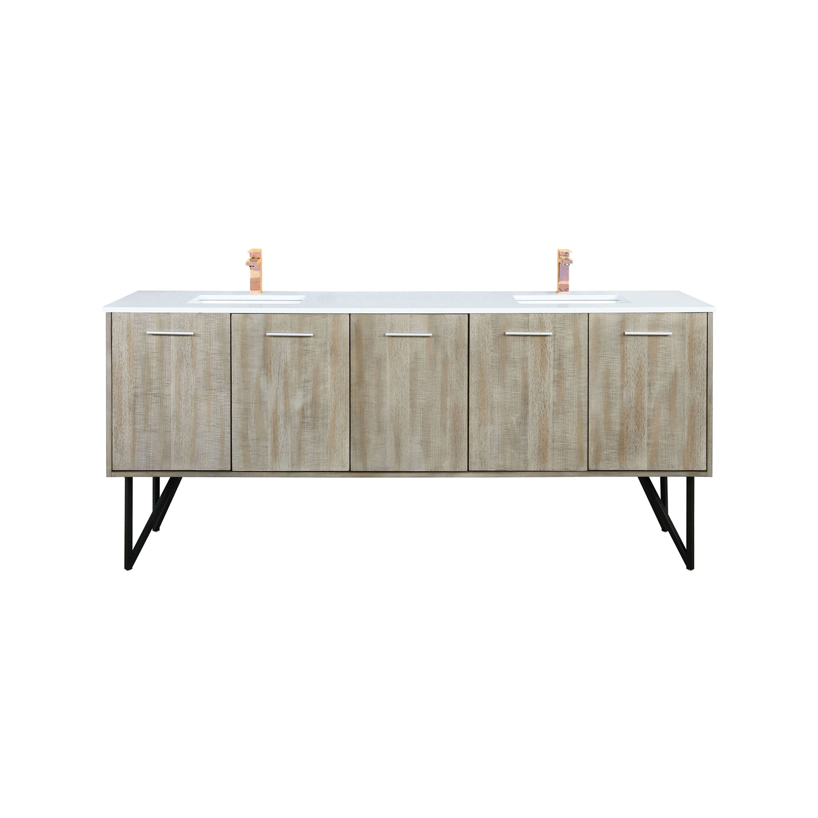 Rustic Acacia Double Bath Vanity 80 in. W x 20 in. D, Cultured Marble Top and Rose Gold Faucet Set