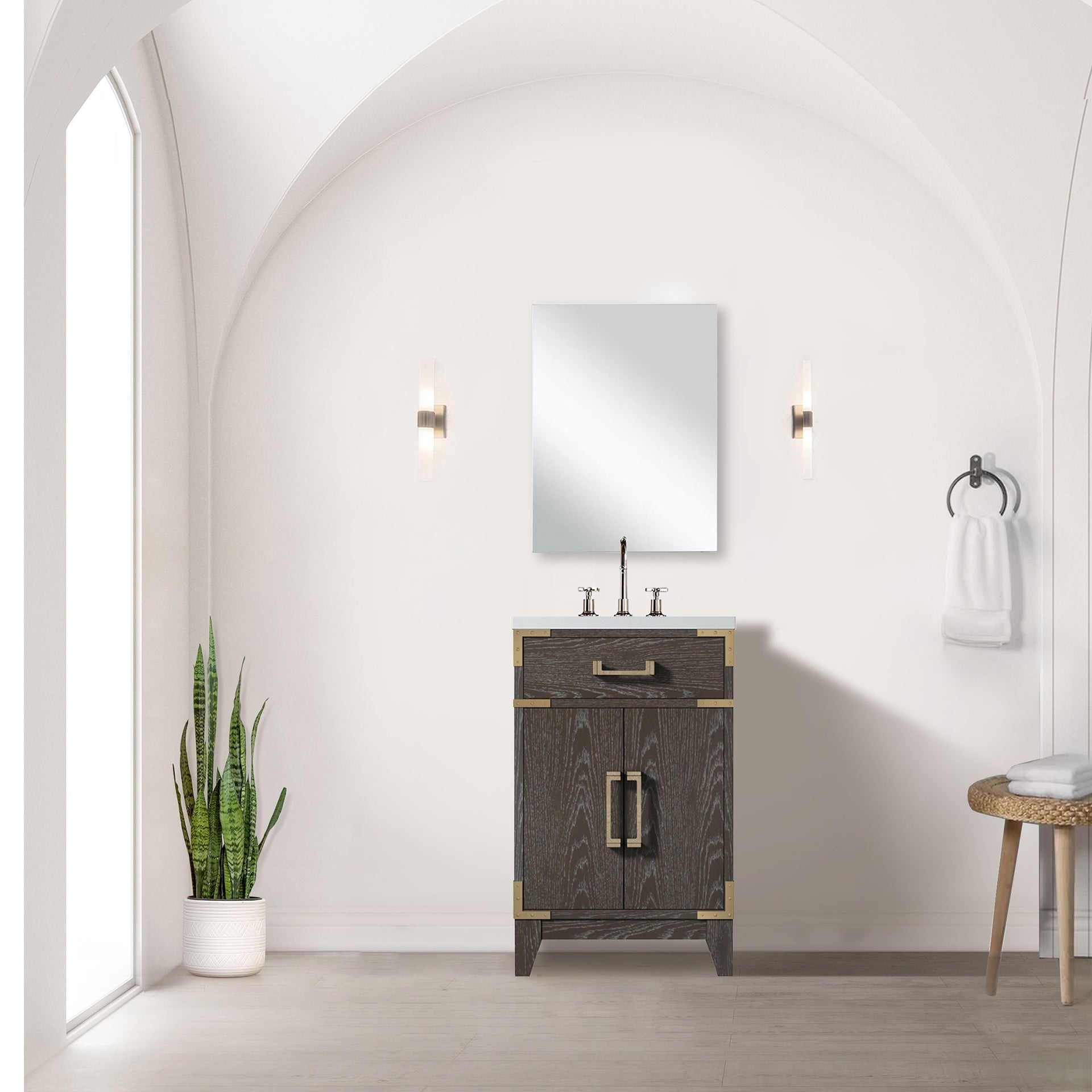 Brown Oak Single Bath Vanity 20 in. W x 18 in. D, Acrylic Top, and Faucet Set