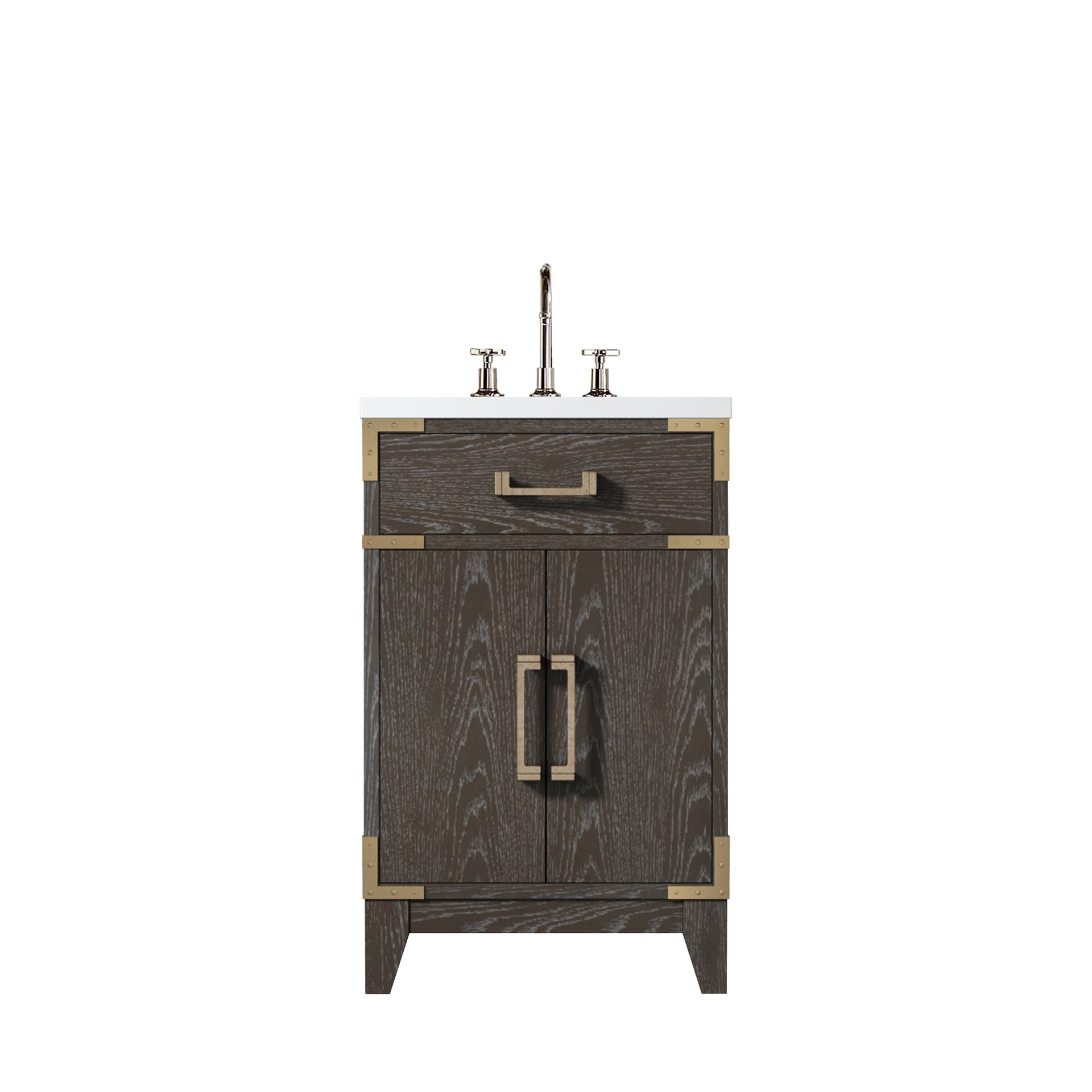 Brown Oak Single Bath Vanity 20 in. W x 18 in. D, Acrylic Top, and Faucet Set
