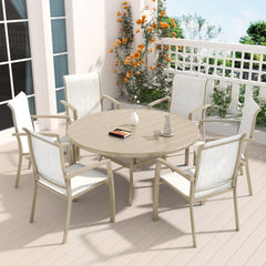 7 Pieces Patio Dining Set, Patio Furniture Set of 6 Patio Stackable Dining Chairs and 52.95" Outdoor Metal Round Table