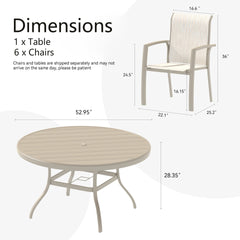 7 Pieces Patio Dining Set, Patio Furniture Set of 6 Patio Stackable Dining Chairs and 52.95" Outdoor Metal Round Table