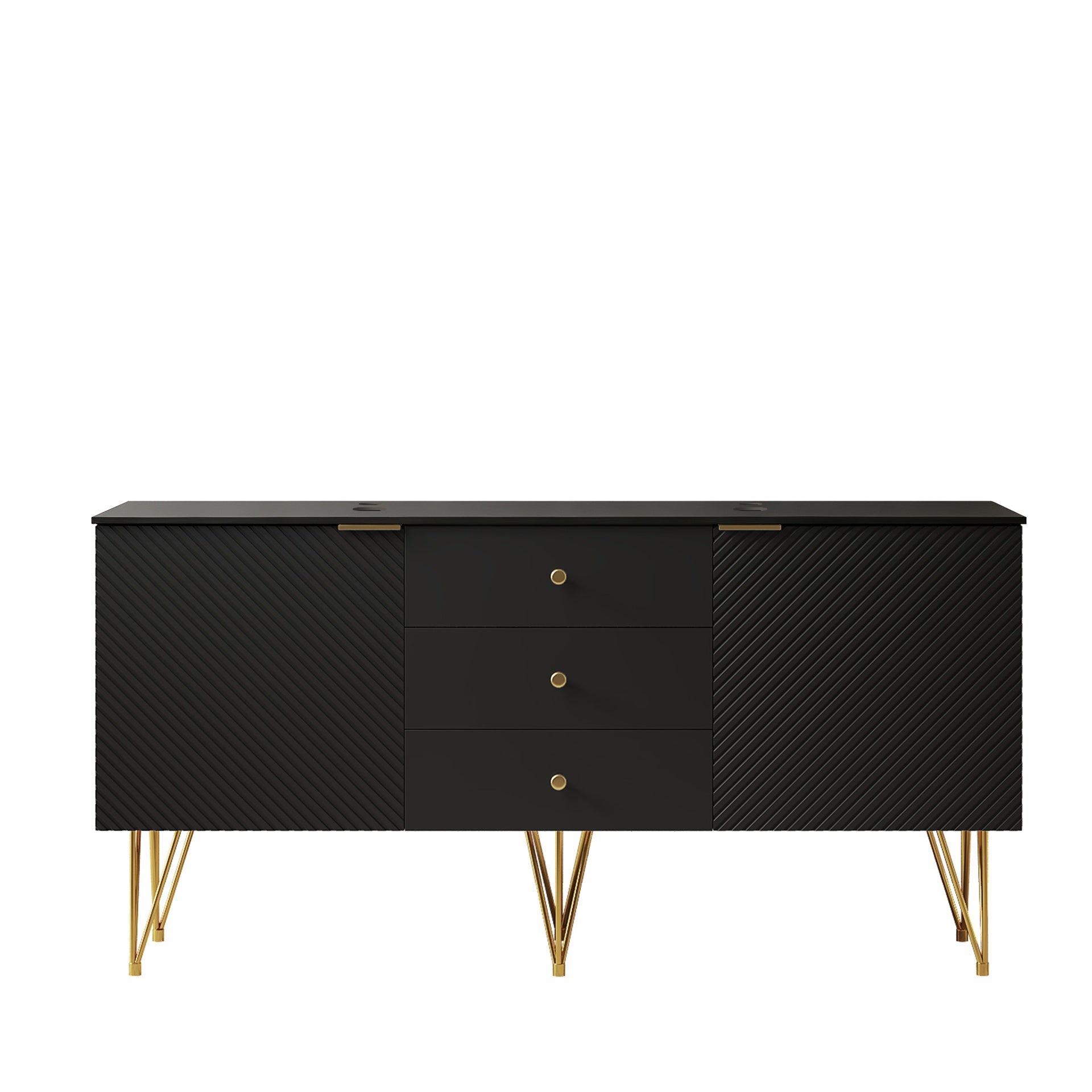 GEMA 60" Freestanding Black Plywood Cabinet with 3 Drawers and 2 Doors, Black Sintered Stone Top, NO Basin, NO Faucet and Sink Cover