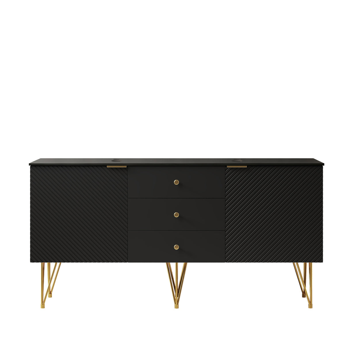 GEMA 60" Freestanding Black Plywood Cabinet with 3 Drawers and 2 Doors, Black Sintered Stone Top, NO Basin, NO Faucet and Sink Cover