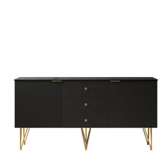 GEMA 60" Freestanding Black Plywood Cabinet with 3 Drawers and 2 Doors, Black Sintered Stone Top, NO Basin, NO Faucet and Sink Cover