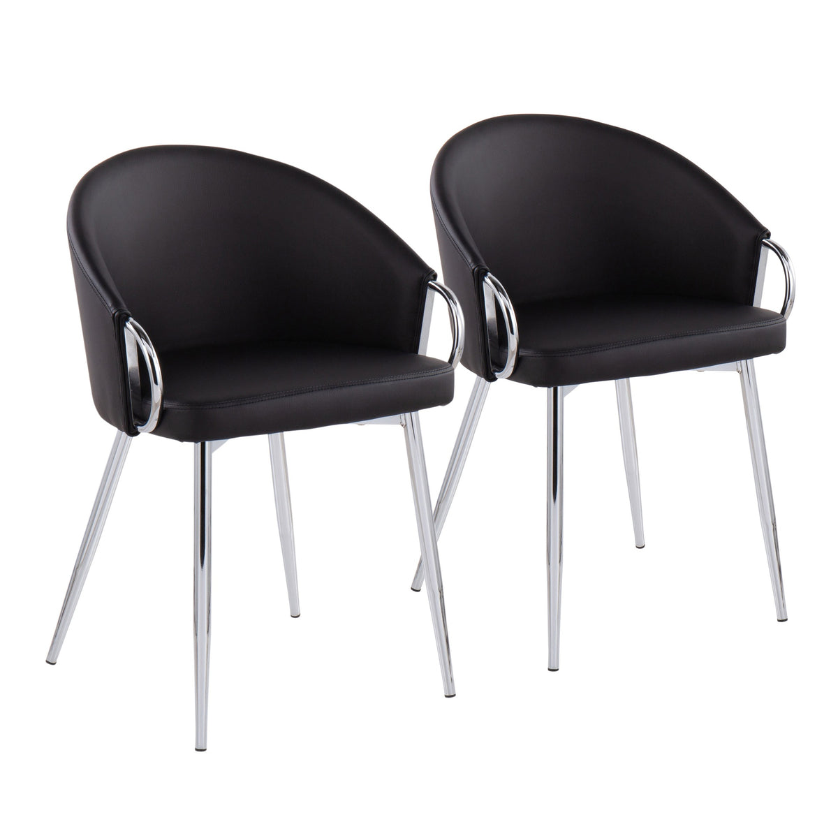 Claire Contemporary/Glam Chair in Chrome and Black Faux Leather by LumiSource - Set of 2