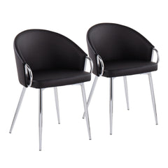 Claire Contemporary/Glam Chair in Chrome and Black Faux Leather by LumiSource - Set of 2