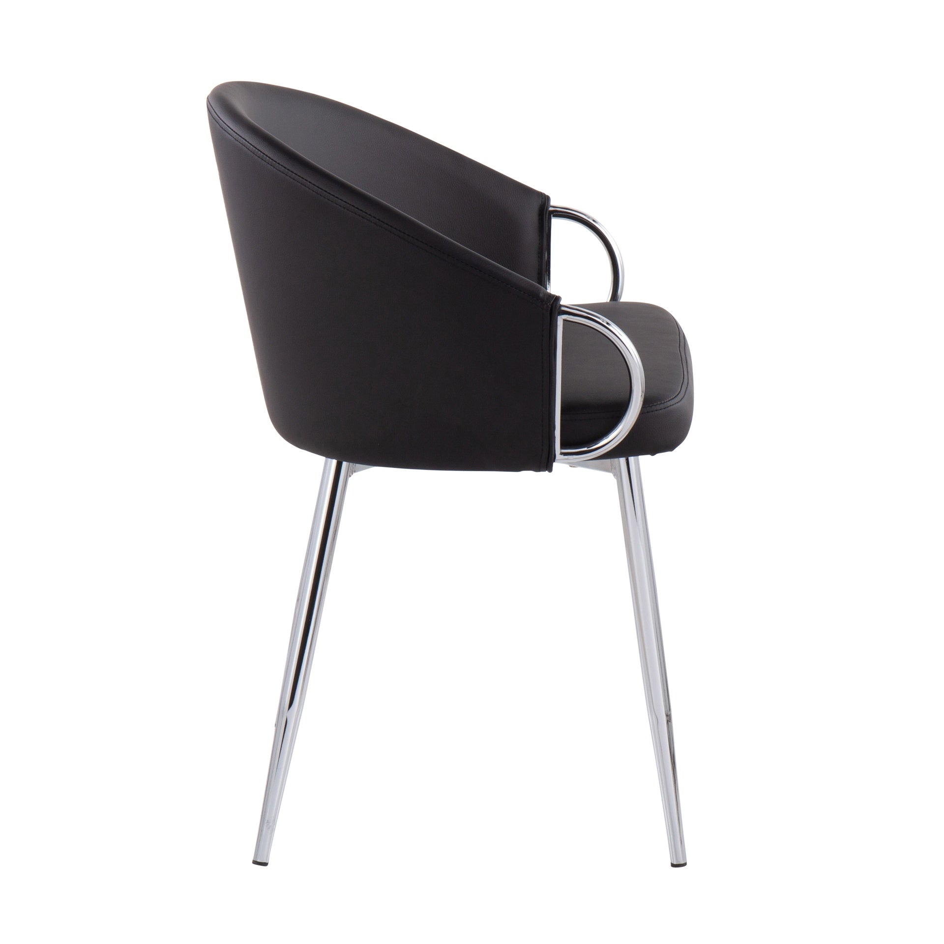 Claire Contemporary/Glam Chair in Chrome and Black Faux Leather by LumiSource - Set of 2