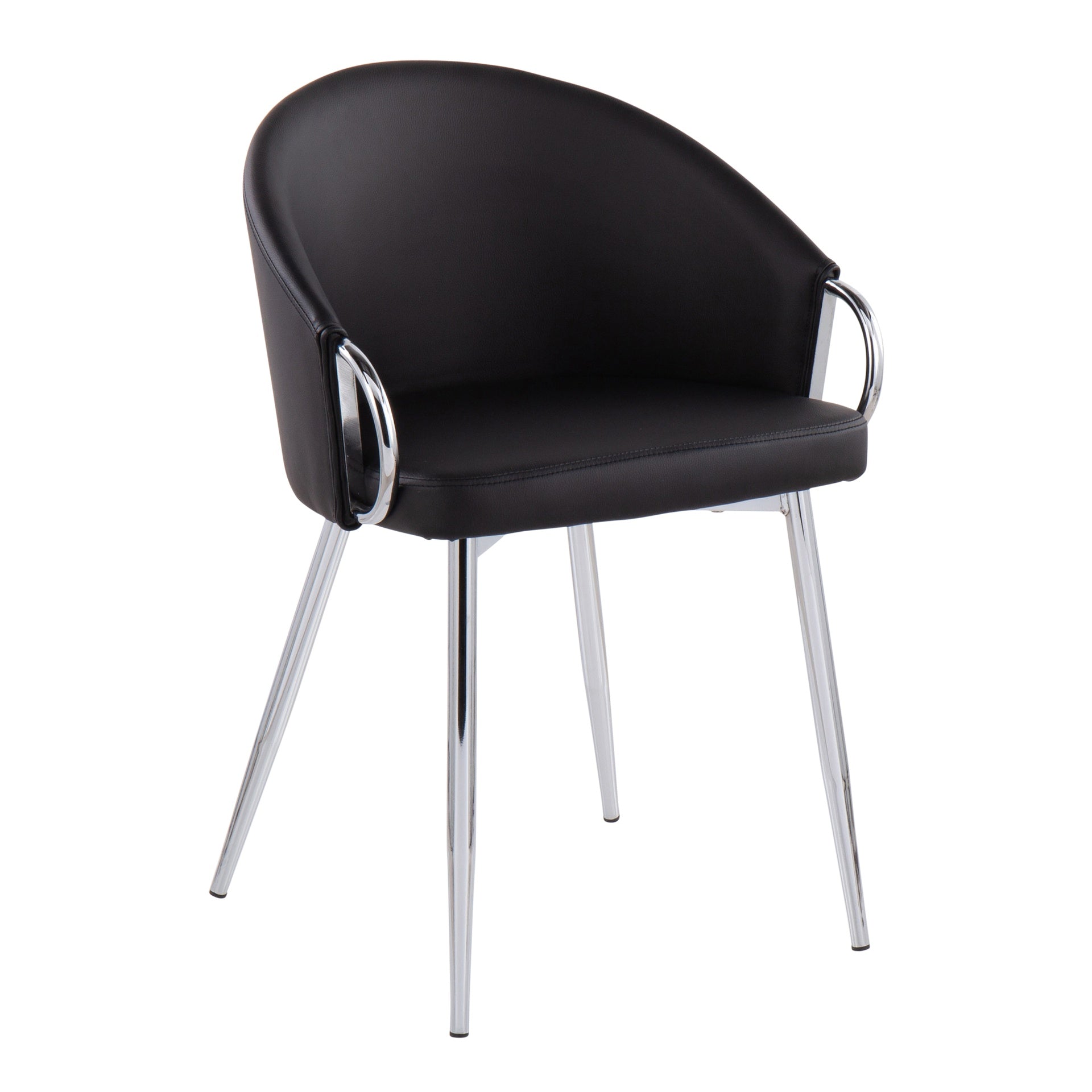 Claire Contemporary/Glam Chair in Chrome and Black Faux Leather by LumiSource - Set of 2