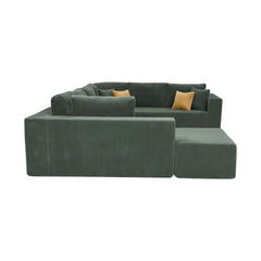 Full Compressed Corduroy Upholstered U-Shape Sectional with Moveable Ottoman - No Assembly Needed
