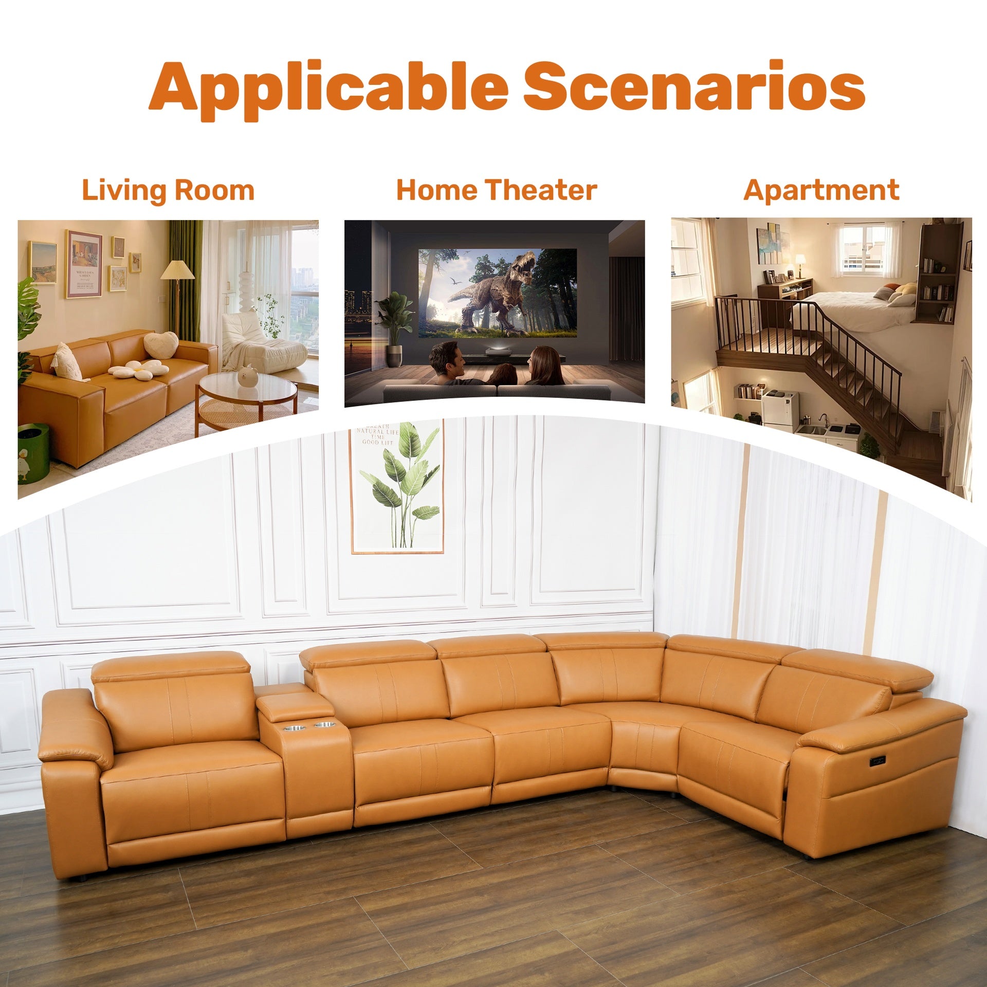 Power Recliner Sofa Set, Reclining Sectional Sofa with Adjustable Headrest & Power Recline, Breathable Leather with Storage Console & USB Ports, Easy Assembly Living Room Furniture Sets